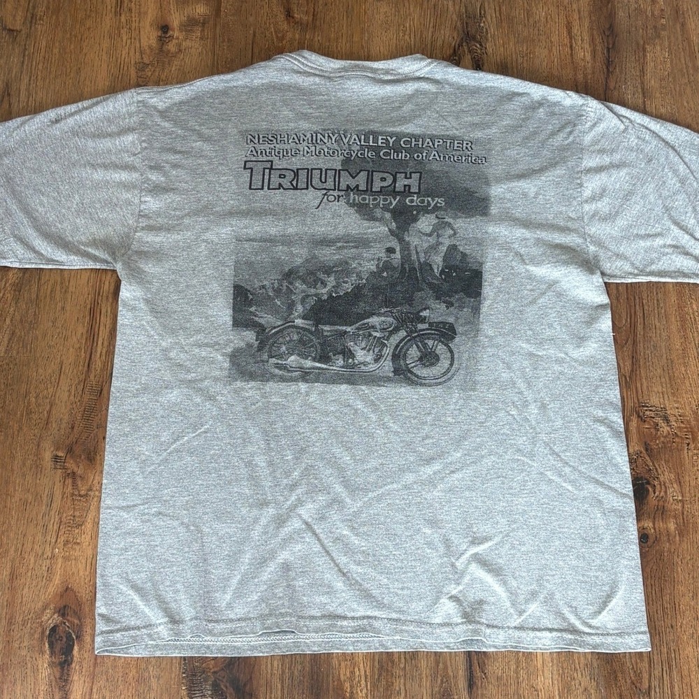 Vintage Triumph Antique Motorcycle Club For Happy Days Large Pocket T-Shirt AMCA